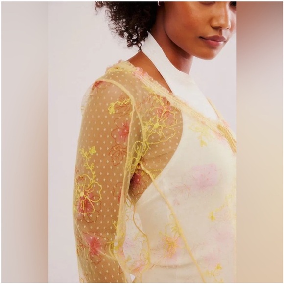 Free People Intimately Postcards from Paris Mesh Embroidered Top Blouse NWOT - Picture 4 of 13